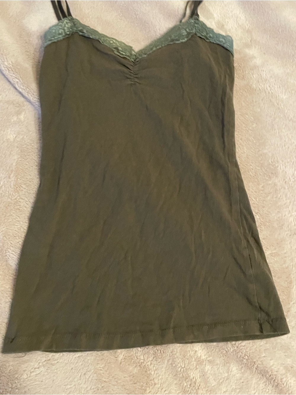 Y2k Olive Green Lace-Trim Cami Tank Top - Picture 3 of 6